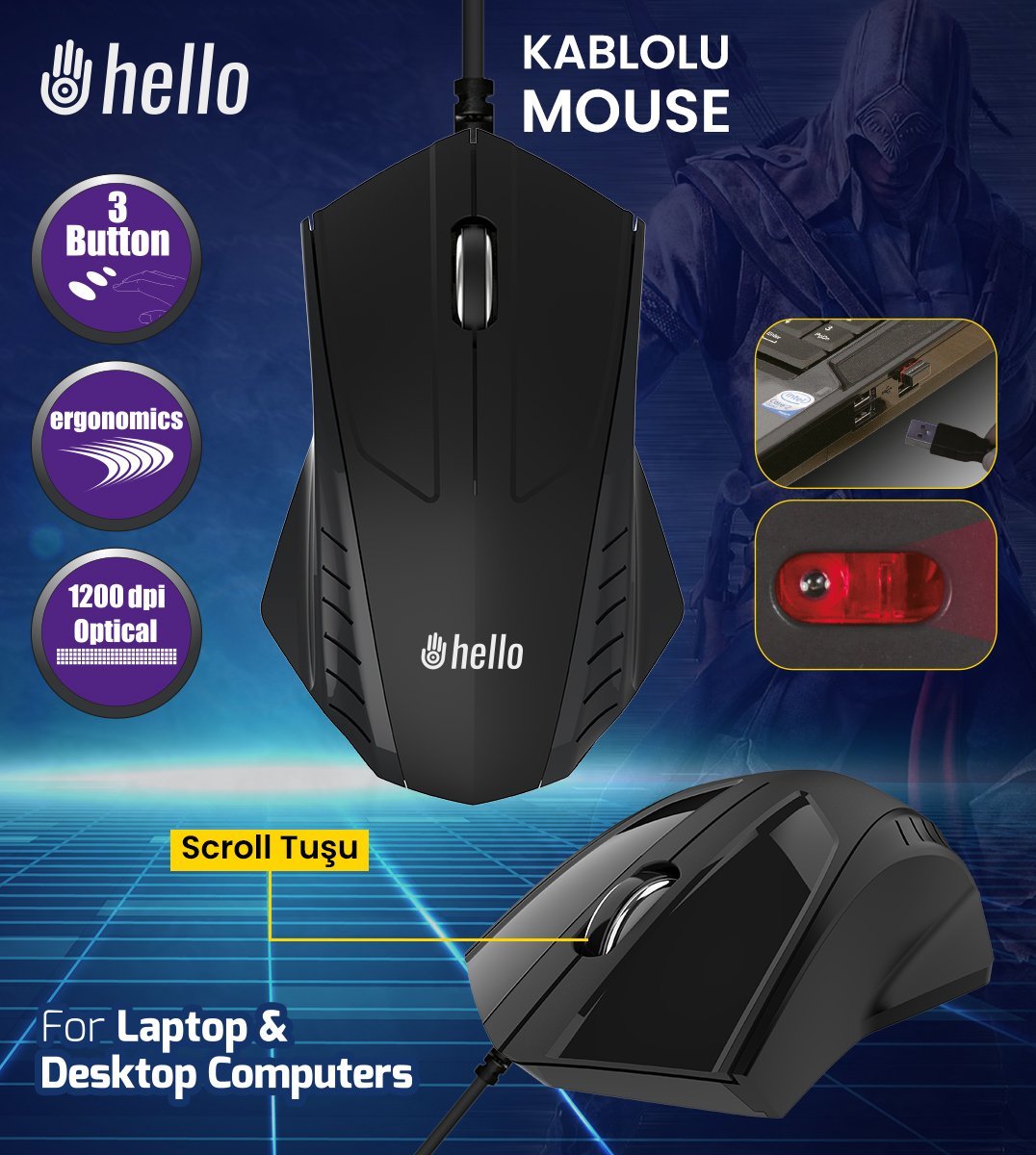 Hello HL-4700 1200DPI USB Kablolu Oyuncu Mouse