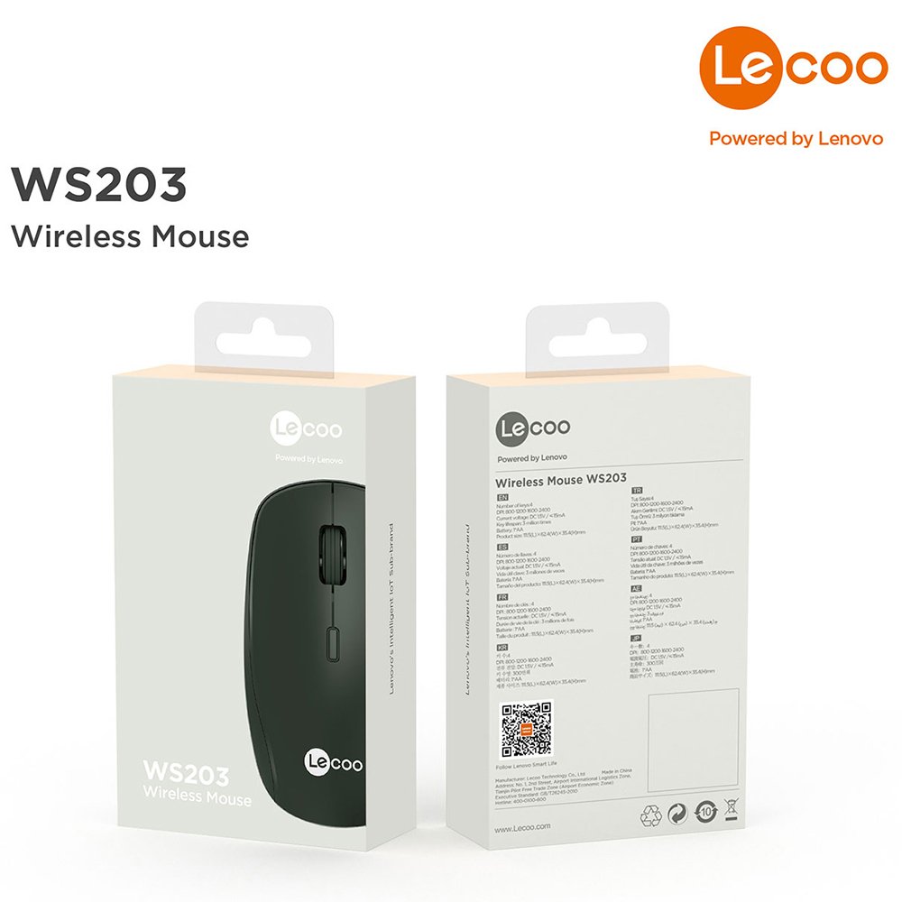 Lenovo Lecoo WS203 2400 DPI 4 Tuşlu Kablosuz Mouse Siyah