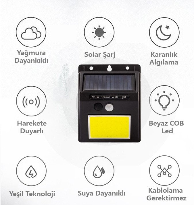  Sensörlü Çiftli Solar Cob Led Duvar Tipi Aplik