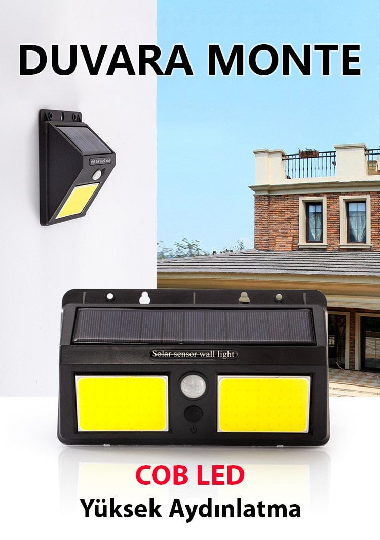  Sensörlü Çiftli Solar Cob Led Duvar Tipi Aplik