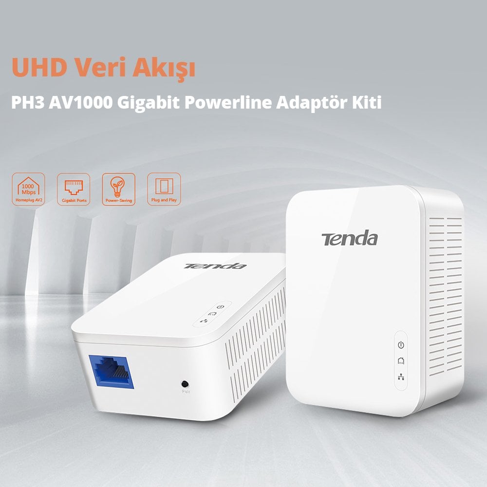 Tenda PH3 AV1000 1000 Mbps Gigabit Powerline Adaptör Kiti