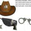 Çocuk Boy Kahverengi Şerif-Kovboy Şapka Tabanca Rozet ve Kelepçe Seti 4 Parça (2818)