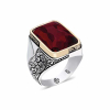 Findit ​Gümüş Bordo Taşlı Köşeli Erkek Yüzük GMS-T5381