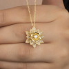 Findit Gümüş Gold Beyaz Taşlı Lotus Çiçeği Kadın Kolye