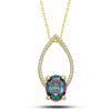 Findit Gümüş Gold Oval Mistik Topaz Taşlı Damla Kadın Kolye