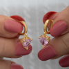 Findit Gümüş Gold Pembe Taşlı Kalpli Kadın Küpe