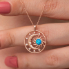 Findit Gümüş Rose Opal Mavi Taşlı Ay Güneş Kadın Kolye GMS-T8721