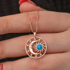 Findit Gümüş Rose Opal Mavi Taşlı Ay Güneş Kadın Kolye GMS-T8721