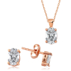 Findit Gümüş Rose Oval Taş İkili Set