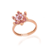 Findit Gümüş Rose Pembe Taşlı Lotus Çiçeği Kadın Yüzük GMS-T7433