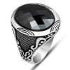 Findit Gümüş Siyah Zirkon Taşlı Oval Erkek Yüzük GMS-T7739