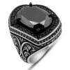 Findit Gümüş Siyah Zirkon Taşlı Oval Erkek Yüzük GMS-T7746