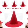 Kırmızı Renk Keçe Cadı Şapkası Yetişkin Çocuk Uyumlu 6 Adet (2818)