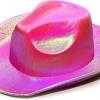 Neon Hologramlı Kovboy Model Parti Şapkası Pembe Yetişkin 39X36X14 cm (2818)